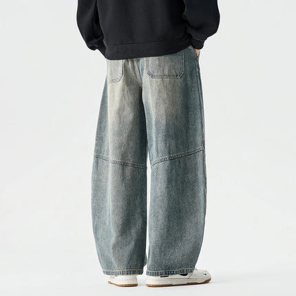 Jeans da Uomo Primavera 2026, Pantaloni in Denim Vintage con Vita Elastica, Jeans Neri da Uomo, Stile Harajuku Hip Hop, Pantaloni Larghi in Cotone Oversize