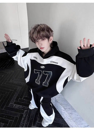 LUZHEN Street Wear Sports Two-piece Sets Men's Fashion Autumn 2025 New Color Contrast Splicing Loose Casual Pants Hoodies JY3686 PlatiNum
