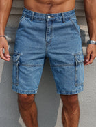Pantaloncini in denim da lavoro estivi da uomo, stile multitasche blu. Elegante e casual, adatto per streetwear.