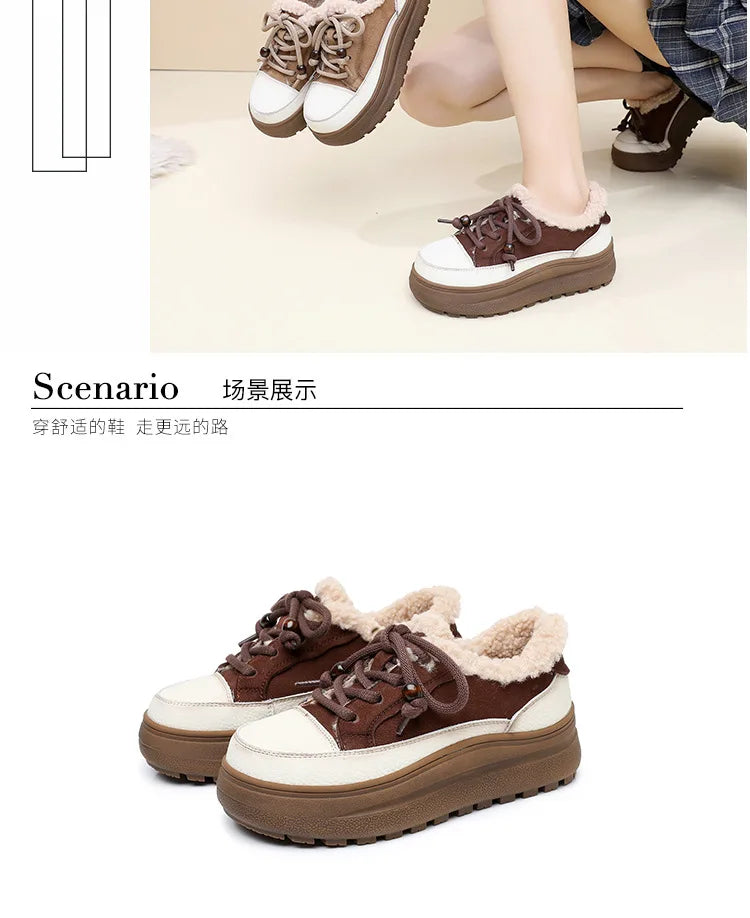 ZXRYXGS 2025 Top Layer Cowhide Women's Winter Sneakers Warm Shoes Platform Increase Shoes Casual Sneakers Snow Shoes Large Size