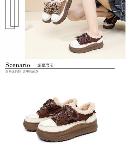 ZXRYXGS 2025 Top Layer Cowhide Women's Winter Sneakers Warm Shoes Platform Increase Shoes Casual Sneakers Snow Shoes Large Size