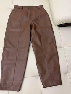 Genuine Leather Pencil Pants Spring Autumn Women Sheepskin High Waist Simple Fashion Long Trousers Black/White/Khaki Cargo Pants