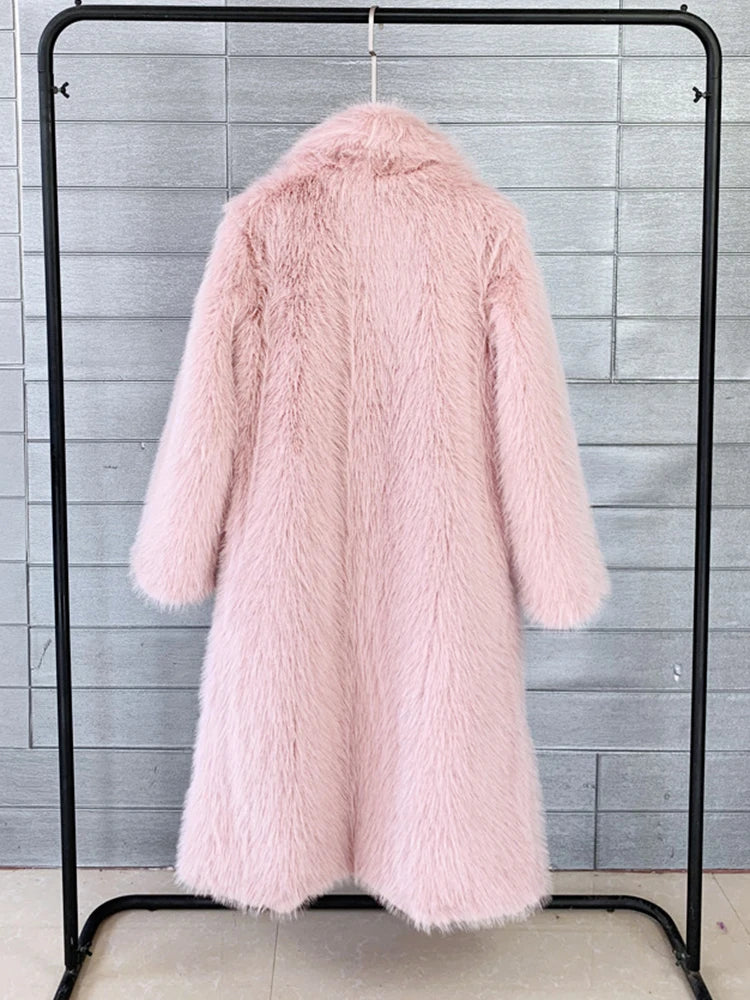 ZADORIN Winter Fluffy Jacket Women Solid Lapel Long Faux Fox Fur Coat Ladies Furry Warm Pink White Jacket Trench Coats Tops