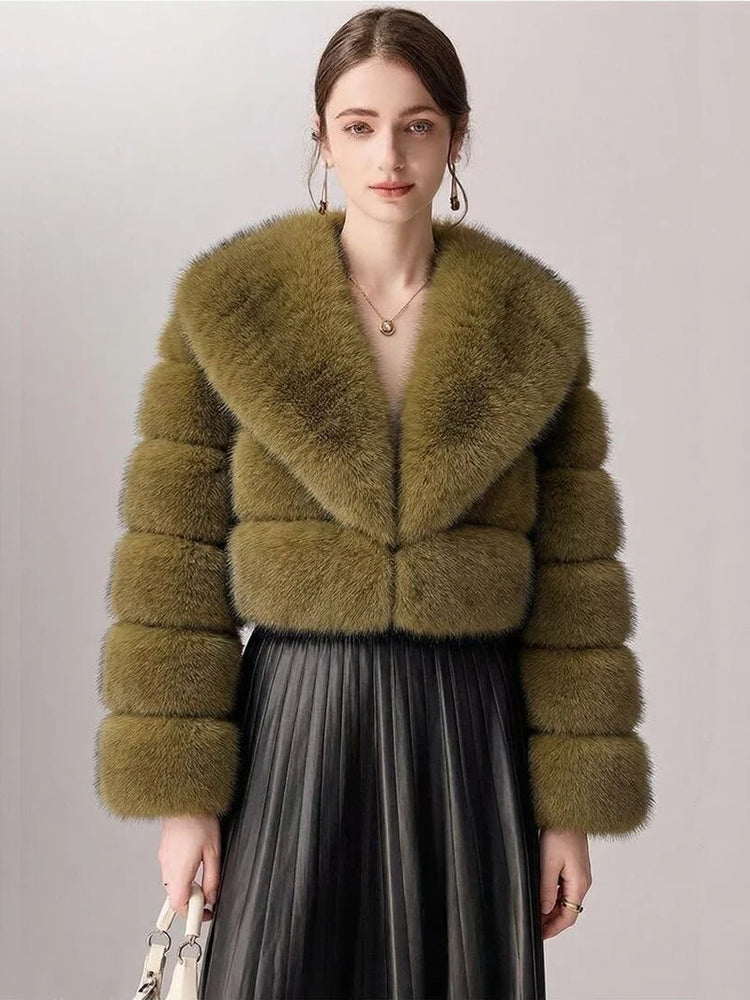 ZADORIN Luxury Big Collar Spliced Cropped Faux Fur Coat Woman Clothing Thicken Furry Faux Fur Jacket Winter Fur Coats Top Mujer