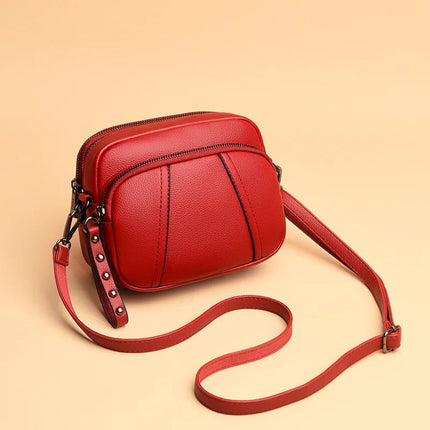 Solid Color Fashionable Rivet Zipper Women's Mobile Phone Bag Simple Soft Leather Shoulder Crossbody Small Square Bag Handbag PlatiNum