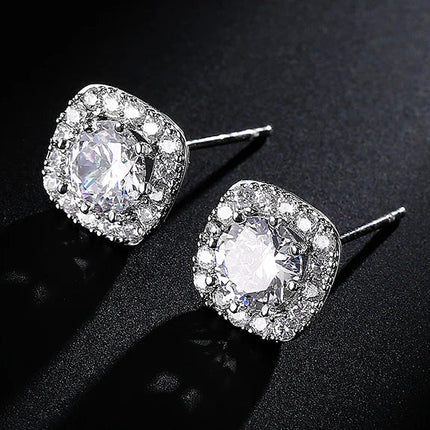 ZAKOL Classic White Square CZ Orecchini Della Stud Per Le Donne Squisite Rotondo Cubic Zirconia Cristallo Orecchini Regalo platinumshop