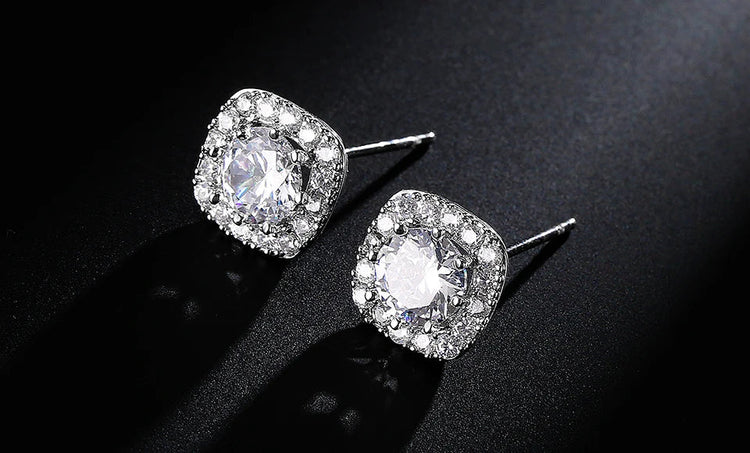 ZAKOL Classic White Square CZ Orecchini Della Stud Per Le Donne Squisite Rotondo Cubic Zirconia Cristallo Orecchini Regalo platinumshop