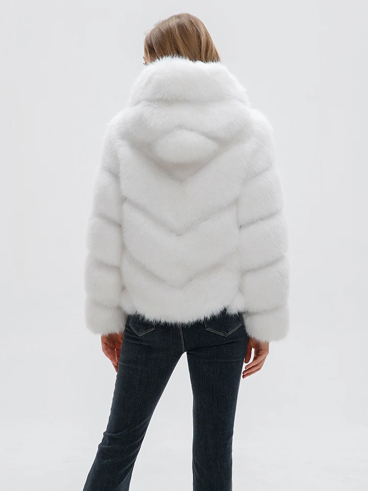 ZADORIN Fashion Hooded Splicing Fluffy Jacket Women Winter Long Sleeve White Faux Fur Coat Woman Clothing New in Coats & Jackets