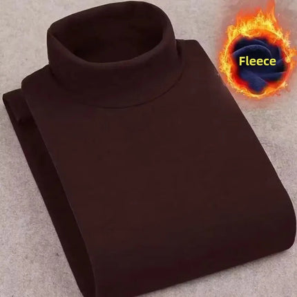 Double-Sided Fleece Long Sleeve T-Shirt For Men Autumn/Winter Half Polo/Turtle Neck Base Layer Top Inner Warm Top PlatiNum