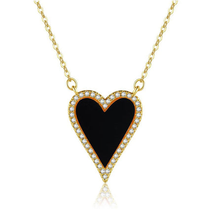 Stainless Steel Vintage Natural Stone Heart Pendant Necklace For Women Girl Clavicle Chain Choker Zircon Fashion Jewelry Gift PlatiNum