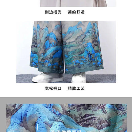 Nuovi Pantaloni da Uomo con Stampa Tradizionale a Gru, Stile Cinese Vintage, Pantaloni Harem Estivi, Pantaloni Larghi Hanfu Oversize da Uomo