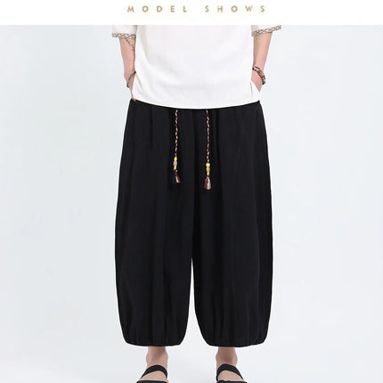 Pantaloni Lantern da Uomo: Pantaloni Casual in Cotone e Lino, Tinta Unita, Oversize, Comodi, a Gamba Larga, Stile Streetwear - Vendita Calda