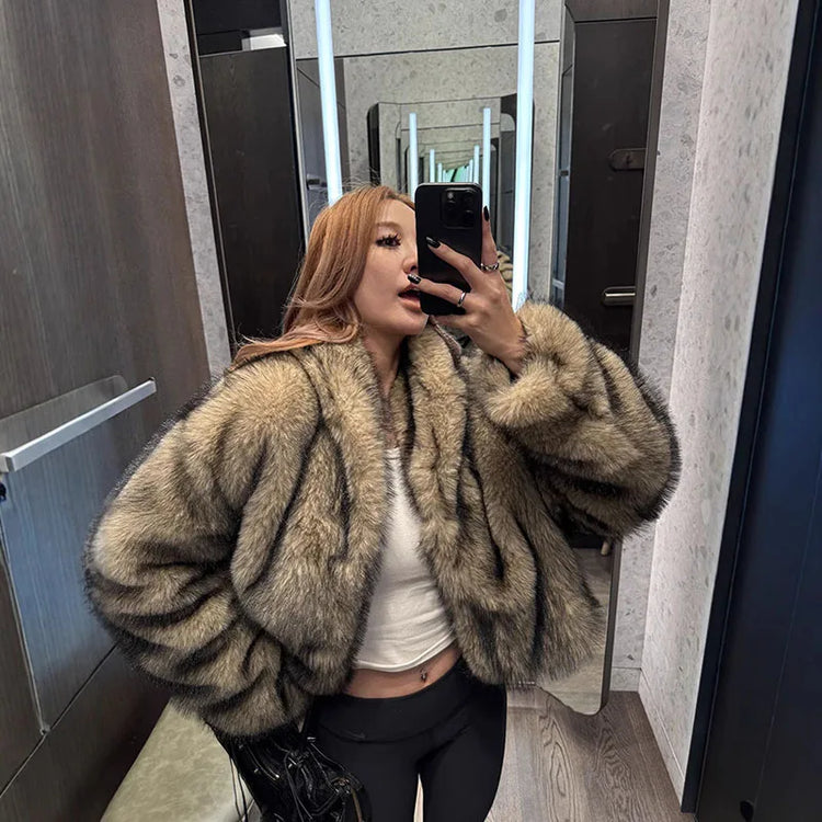 ZADORIN Oversized Fluffy Brown Faux Fur Coat Woman Clothes Winter Lapel Long Sleeve Short Fur Jackets for Woman Tops Outerwears