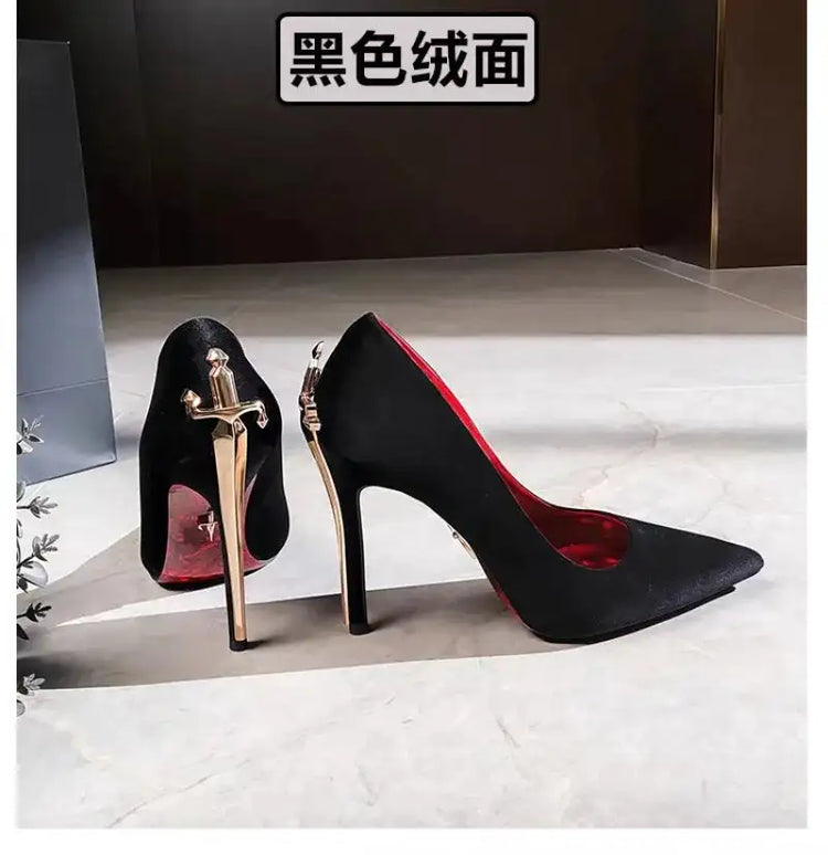 Scarpe da Donna di Design di Lusso, Tacchi Alti a Punta Stiletto con Design a Scettro e Spada Dorata, Moda Regina 2026, Zapatos De Mujer platinumshop