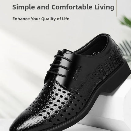 Scarpe Formali da Uomo in Pelle Traspirante con Design Traforato, Casual Estive a Punta Tonda e Tacco Basso, Comode da Indossare