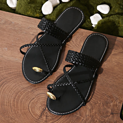 Sandali infradito da donna alla moda con clip dorata, tacco piatto, per l'estate 2025, da spiaggia, taglie forti 43, leggeri, per esterni