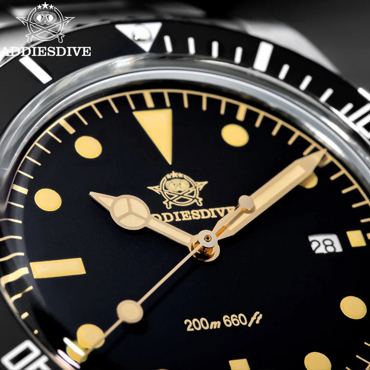 ADDIESDIVE 39mm Men's Analog Quartz Watch Ceramic Bezel K1 Domed Glass 200m Water Resistance C3 Super Luminous  Men's Dive Watch