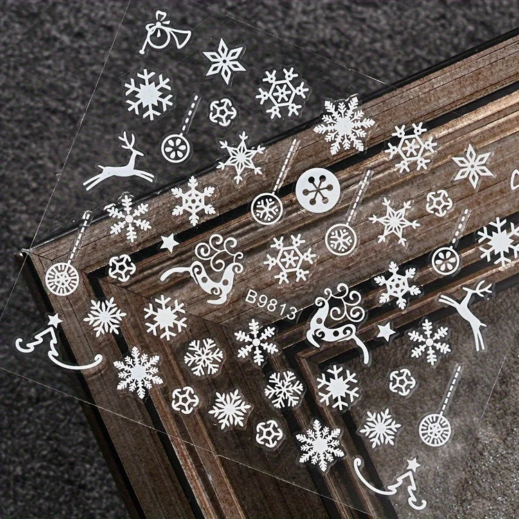 30Pcs Christmas 3D Nail Art Stickers Decals Self‑Adhesive Cartoon Snowflake Snowman Nail Art Supplies for Women Manicure Decorations