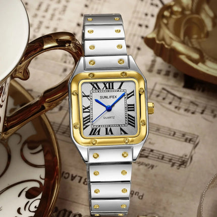 Orologi da donna quadrati Orologio da donna al quarzo Orologio da polso femminile Cinturino in bambù in acciaio inossidabile Orologio da donna casual Orologio Relogio Feminino platinumshop