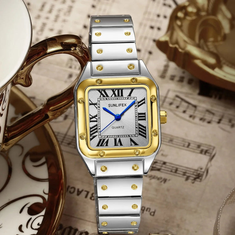 Orologi da donna quadrati Orologio da donna al quarzo Orologio da polso femminile Cinturino in bambù in acciaio inossidabile Orologio da donna casual Orologio Relogio Feminino platinumshop