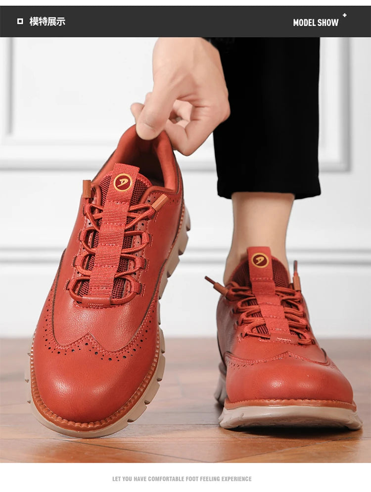 Men's Leather Casual Oxford Shoes, Breathable Anti-Slip Soft Sole Fashion Sneakers for Business Walking and Daily Wear