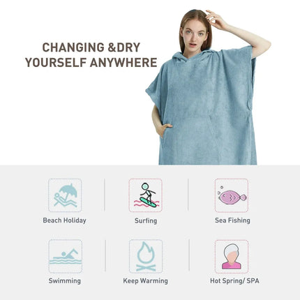 Poncho da surf Asciugamano Poncho Asciugamano ad asciugatura rapida Felpa con cappuccio Abito da spiaggia in microfibra Poncho fasciatoio Asciugamano da bagno Poncho da spiaggia per adulti