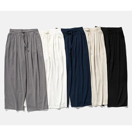 Pantaloni da uomo in cotone e lino, comodi, traspiranti, con elastico in vita, pantaloni da uomo in tinta unita, casual, stile Harajuku, pantaloni larghi a gamba dritta