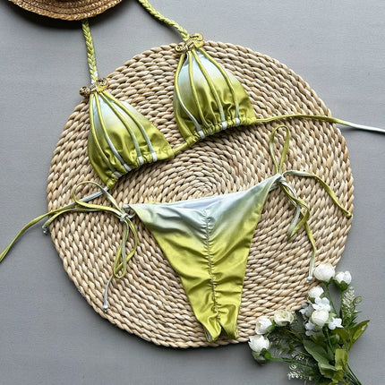 Micro Bikinis 2026 Push Up Women Swimsuit String Swimwear Brazilian Bikini Set Halter Biquini Floral Swimsuit Solid Beachwear platinumshop