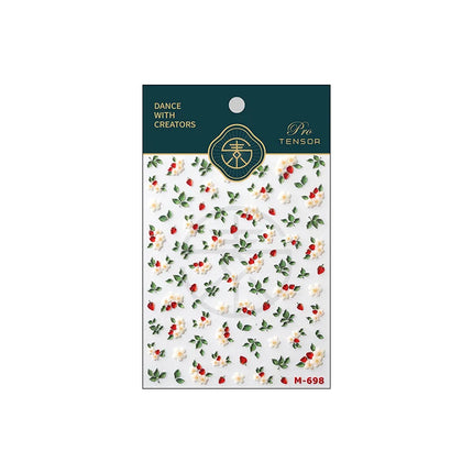 1Pcs 5D Jelly White Lily Red Strawberry Nail Art Sticker Peony Rose Camellia Embossed Nails Decals Delicate Nail Art Decorations