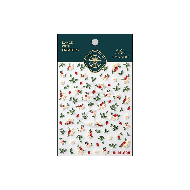 1Pcs 5D Jelly White Lily Red Strawberry Nail Art Sticker Peony Rose Camellia Embossed Nails Decals Delicate Nail Art Decorations