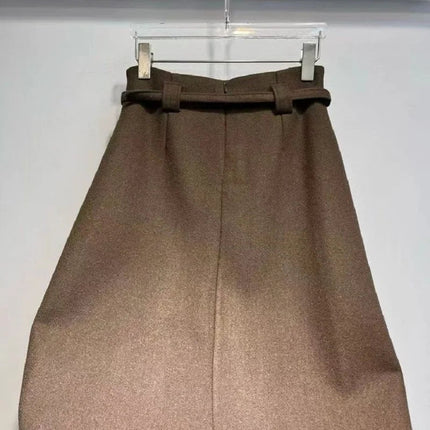 New Arrival Long Skirts 2025 Winter Fashion Women Belt Patchwork Casual Party Long Maxi Khaki Grey Black Wool Pleated Skirts PlatiNum