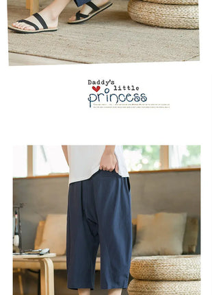 Pantaloni di lino da uomo in stile cinese Pantaloni a gamba larga da uomo con cavallo basso Pantaloni da uomo HipHop Pantaloni al polpaccio Pantaloni da pista Streetwear