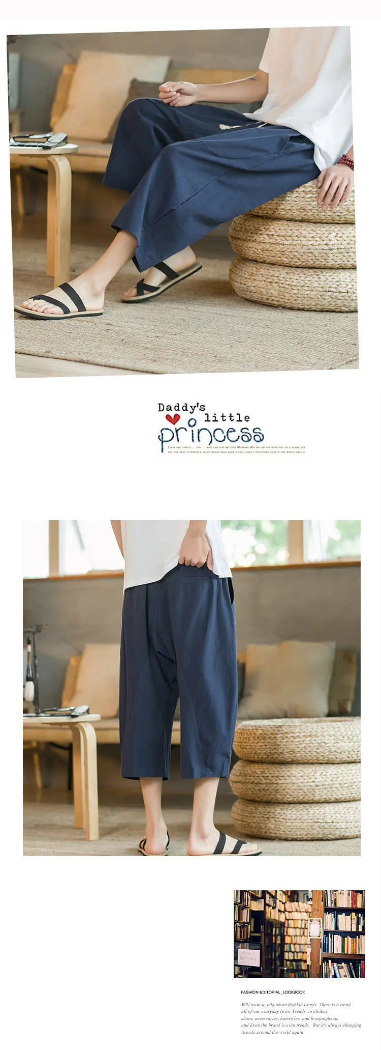 Pantaloni di lino da uomo in stile cinese Pantaloni a gamba larga da uomo con cavallo basso Pantaloni da uomo HipHop Pantaloni al polpaccio Pantaloni da pista Streetwear