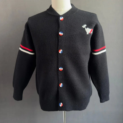 Fashion Men's Knit Cardigan High-End Brand Cartoon Dog Print Design Autumn Winter New Classic Striped Korean Casual Sweater Coat