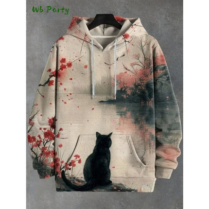 Cartoon Cat Dinosaur 3D Print Hoodies Men Women Fashion Oversized Vintage Hoodie Sweatshirt Coat Mens Clothing Unisex Sweatshirt
