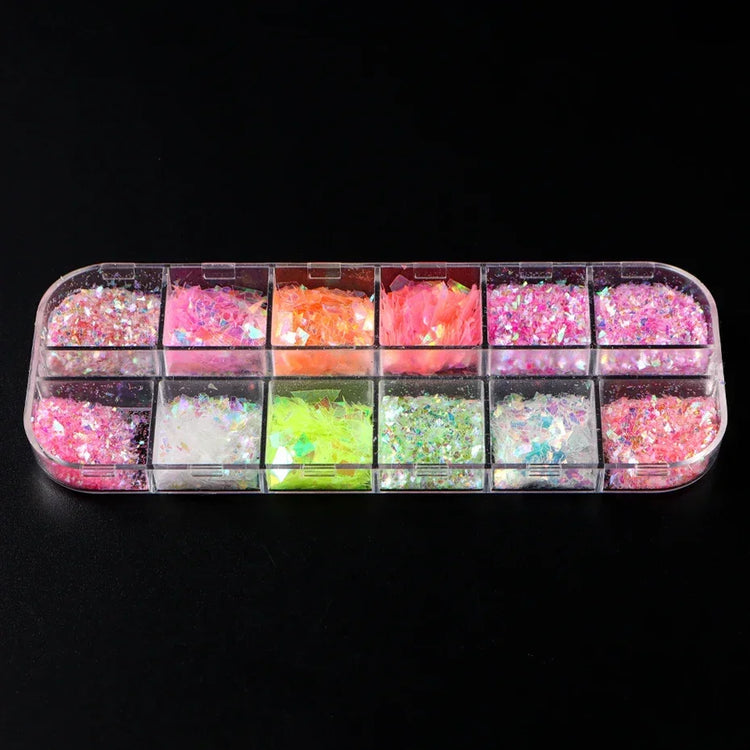 12 Grids Aurora Chameleon Nail Glitter Flakes Irregular Crystal Glass Sequins Powder Shiny Mermaid Paillette Nail Art Decoration 2026