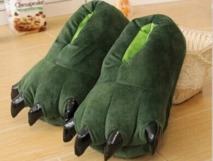 1 Pair Cute Dinosaur Claw Plush Slippers Warm Soft Indoor Slippers for Women and Men Winter House Slippers