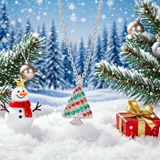 Huitan Collana con ciondolo albero di Natale con zirconi rossi/verdi luminosi Nuovi accessori squisiti per gioielli da festival da donna