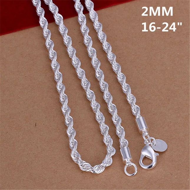 16-24inch for Women Men Beautiful Fashion 925 Silver Color Charm 4MM Rope Chain Necklace Fit Pendant High Quality Jewelry PlatiNum
