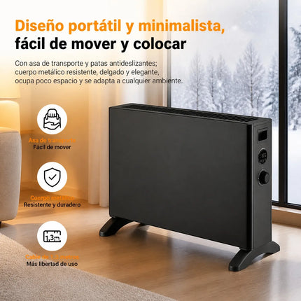 2000W Electric Convector Heater for Home, Portable Heater with Adjustable Thermostat and 2 Power Levels, Coverage of 20-32m², Durable Metal Body, White and Black