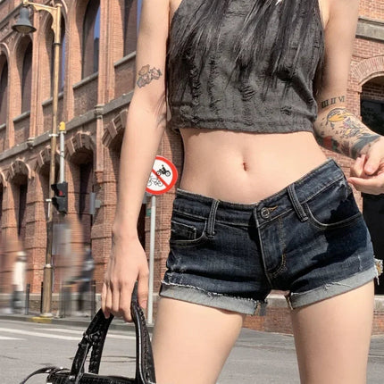 Jeans for Women Low Rise Curled Denim Shorts Skinny Summer New Y2k Spicy Girl Casual Streetwear Sexy Nightclub DJ Mini Shorts PlatiNum