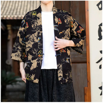 Camicie in Lino Stile Etnico con Stampa Yukata per Uomo e Donna, Abbigliamento Asiatico, Kimono Giapponese Harajuku, Camicie Retrò da Uomo