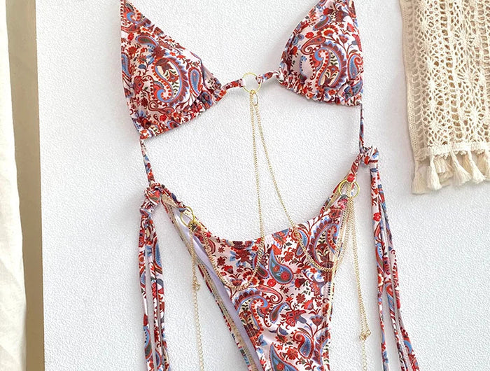 Catene a triangolo sexy Set bikini Micro perizoma Costume da bagno donna Costume da bagno Biquini Fasciatura Costumi da bagno Stampa Costumi da bagno Perizoma Bikini platinumshop