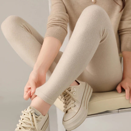 Women's Wool Leggings Slim Warm Autumn Winter High Waisted Elastic Tight Pants 100% Merino Wool Knitted Skin-friendly Leggings PlatiNum