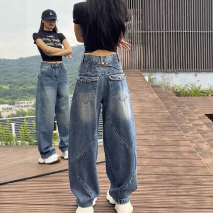 Jeans a gamba larga a vita alta Pantaloni in denim sottile da donna Jeans larghi dritti a figura intera taglie forti Sle casual