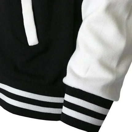Preppy Style B-class printed baseball jacket with black and white color block sleeves and contrasting colors