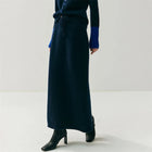Women's Cashmere Skirts Thicken Autumn Winter Drawstring Slit Straight Long Skirt Casual 100% Cashmere Knitted High Waist Dress PlatiNum