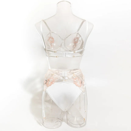 Krasapt Luxury Floral Embroidery Lingerie 2Pcs Sets Sensual Mesh See Through Bra And Panty Garter Erotic Suits Delicate Bilizna