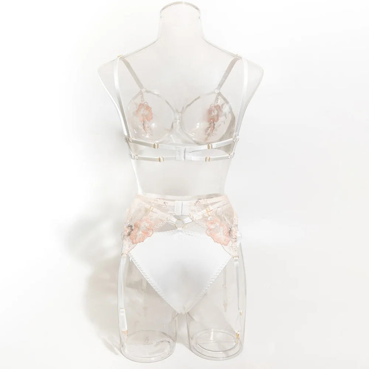 Krasapt Luxury Floral Embroidery Lingerie 2Pcs Sets Sensual Mesh See Through Bra And Panty Garter Erotic Suits Delicate Bilizna