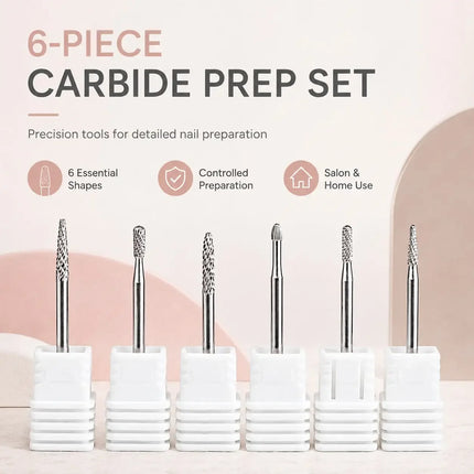 6PCS Tungsten Carbide Nail Drill Bit Set for Cuticle Prep, Professional Manicure Bits for Sidewalls, Dead Skin and Nail Surface Cleaning, with Individual Storage Bases, Salon Nail Art Tools
